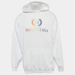 Balenciaga White BB Embroidered Cotton Oversized Hoodie S