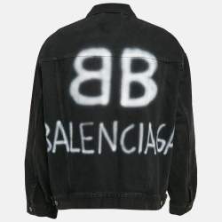 Pre Owned Balenciaga Black BB Spray Paint Denim Oversized Jacket XS