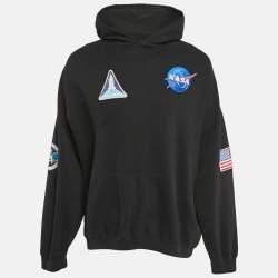 مملوكة مسبقًا Balenciaga Black Nasa Applique Cotton Knit Hoodie XS