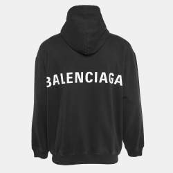 Pre Owned Balenciaga Black Logo Print Cotton Hooded Sweatshirt S