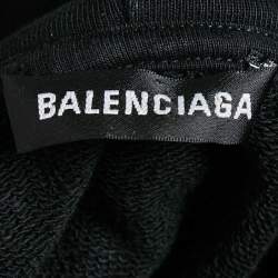 Pre Owned Balenciaga Black Logo Print Cotton Hooded Sweatshirt S