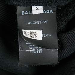 Pre Owned Balenciaga Black Logo Print Cotton Hooded Sweatshirt S