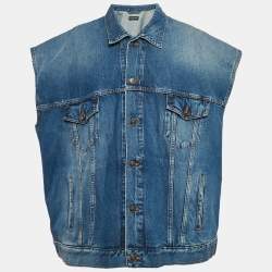 Balenciaga Blue Checked Cotton and Denim Layered Jacket S