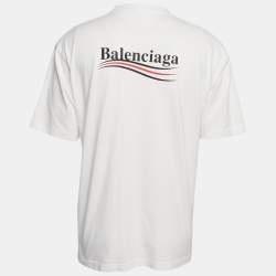 Pre Owned Balenciaga White Logo Print Jersey Oversized T-Shirt XS