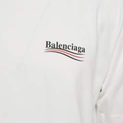 Pre Owned Balenciaga White Logo Print Jersey Oversized T-Shirt XS