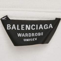 Pre Owned Balenciaga White Logo Print Jersey Crew Neck T-Shirt S