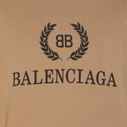 Pre Owned Balenciaga Light Brown Logo Printed Cotton Hoodie XS