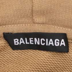 Pre Owned Balenciaga Light Brown Logo Printed Cotton Hoodie XS
