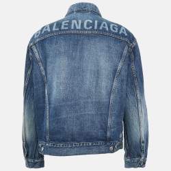 Pre Owned Balenciaga Blue Dirty Light Blue Denim Distressed Collar Jacket M