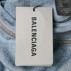 Pre Owned Balenciaga Blue Dirty Light Blue Denim Distressed Collar Jacket M