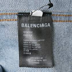 Pre Owned Balenciaga Blue Dirty Light Blue Denim Distressed Collar Jacket M