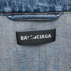 Pre Owned Balenciaga Blue Dirty Light Blue Denim Distressed Collar Jacket M