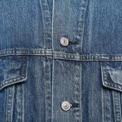 Pre Owned Balenciaga Blue Dirty Light Blue Denim Distressed Collar Jacket M