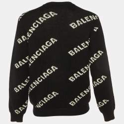 مملوكة مسبقًا Balenciaga Black Logo Intarsia Wool Knit Crew Neck Jumper S
