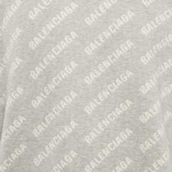 Pre Owned Balenciaga Grey Logo Jacquard Cotton Blend Crew Neck Sweatshirt M