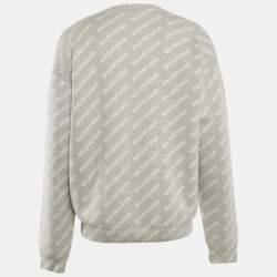 Pre Owned Balenciaga Grey Logo Jacquard Cotton Blend Crew Neck Sweatshirt M