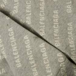 Pre Owned Balenciaga Grey Logo Jacquard Cotton Blend Crew Neck Sweatshirt M