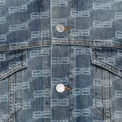 Balenciaga Unifit Blue Logo Pattern Denim Oversized Jacket S