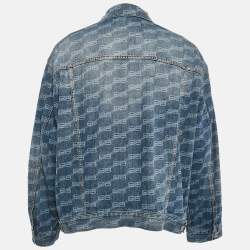 Balenciaga Unifit Blue Logo Pattern Denim Oversized Jacket S
