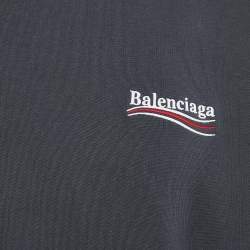 مملوكة مسبقًا Balenciaga Unisex Grey Logo Embroidery Cotton Knit Oversized Hoodie XS
