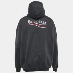 مملوكة مسبقًا Balenciaga Unisex Grey Logo Embroidery Cotton Knit Oversized Hoodie XS