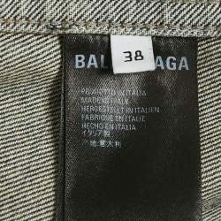 Pre Owned Balenciaga Blue Logo Embroidery Denim Button Front Jacket M