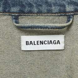 Pre Owned Balenciaga Blue Logo Embroidery Denim Button Front Jacket M
