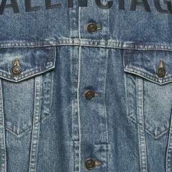 Pre Owned Balenciaga Blue Logo Embroidery Denim Button Front Jacket M