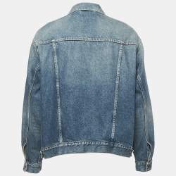 Pre Owned Balenciaga Blue Logo Embroidery Denim Button Front Jacket M