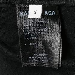 Pre Owned Balenciaga Black Printed Cotton Crew Neck T-Shirt S
