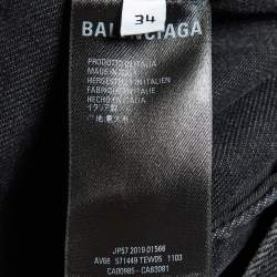 Pre Owned Balenciaga Grey Rhinestone Logo Denim Oversized Jacket XS