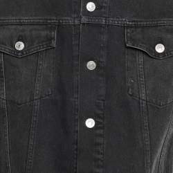 Pre Owned Balenciaga Grey Rhinestone Logo Denim Oversized Jacket XS