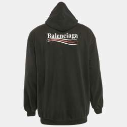 Balenciaga Black Logo Print Cotton Knit Oversized Hoodie S