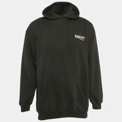 Balenciaga Black Logo Print Cotton Knit Oversized Hoodie S