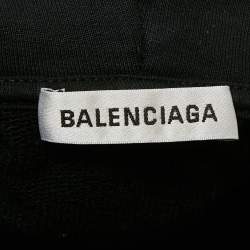 Balenciaga Black Logo Print Cotton Knit Oversized Hoodie S
