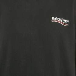 Balenciaga Black Logo Print Cotton Knit Oversized Hoodie S