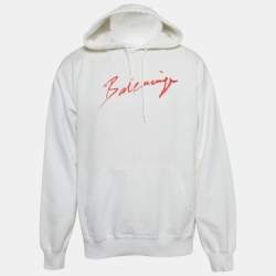 Balenciaga White Logo Paint Cotton Knit Oversized Hoodie M