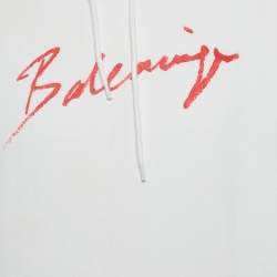 Balenciaga White Logo Paint Cotton Knit Oversized Hoodie M