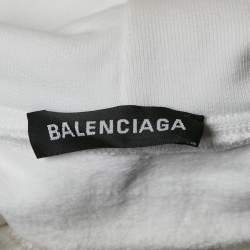 Balenciaga White Logo Paint Cotton Knit Oversized Hoodie M