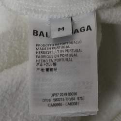 Balenciaga White Logo Paint Cotton Knit Oversized Hoodie M