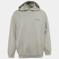 Pre Owned Balenciaga Grey Logo Embroidered Cotton Hoodie M