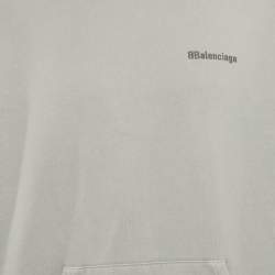 Pre Owned Balenciaga Grey Logo Embroidered Cotton Hoodie M