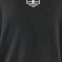 Balenciaga Black Logo Embroidery Cotton Distressed Hoodie S