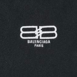Balenciaga Black Logo Embroidery Cotton Distressed Hoodie S