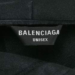 Balenciaga Black Logo Embroidery Cotton Distressed Hoodie S