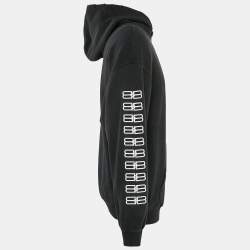 Balenciaga Black Logo Embroidery Cotton Distressed Hoodie S