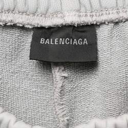 Balenciaga Grey Logo Embroidered Cotton Knit Sweat Shorts S