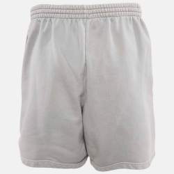Balenciaga Grey Logo Embroidered Cotton Knit Sweat Shorts S