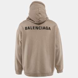 Pre Owned Balenciaga Unisex Brown Logo Embroidered Cotton Hooded Sweatshirt M