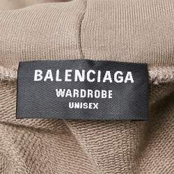 Pre Owned Balenciaga Unisex Brown Logo Embroidered Cotton Hooded Sweatshirt M